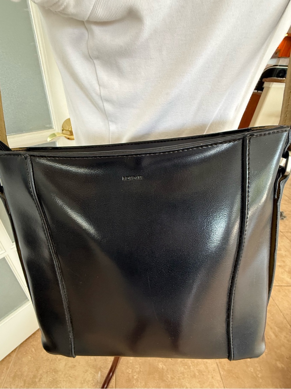 Mondani Black Faux Leather Shoulder Bag Classic Minimalist Tote Purse